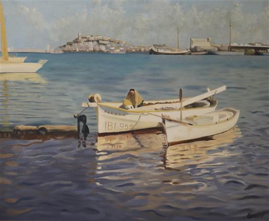 Continental School oil on canvas, Med Harbour scene, 64 x 80cm.